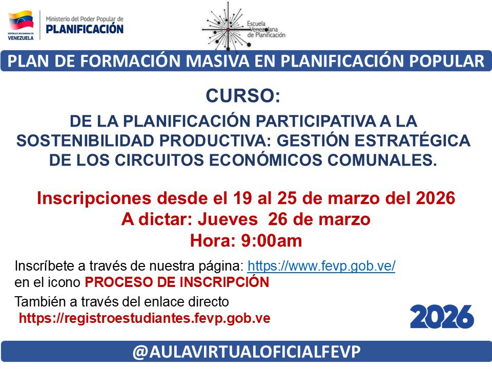 Vicepresidencia de Planificación dictará formación sobre Planificación Participativa y Sostenibilidad Productiva